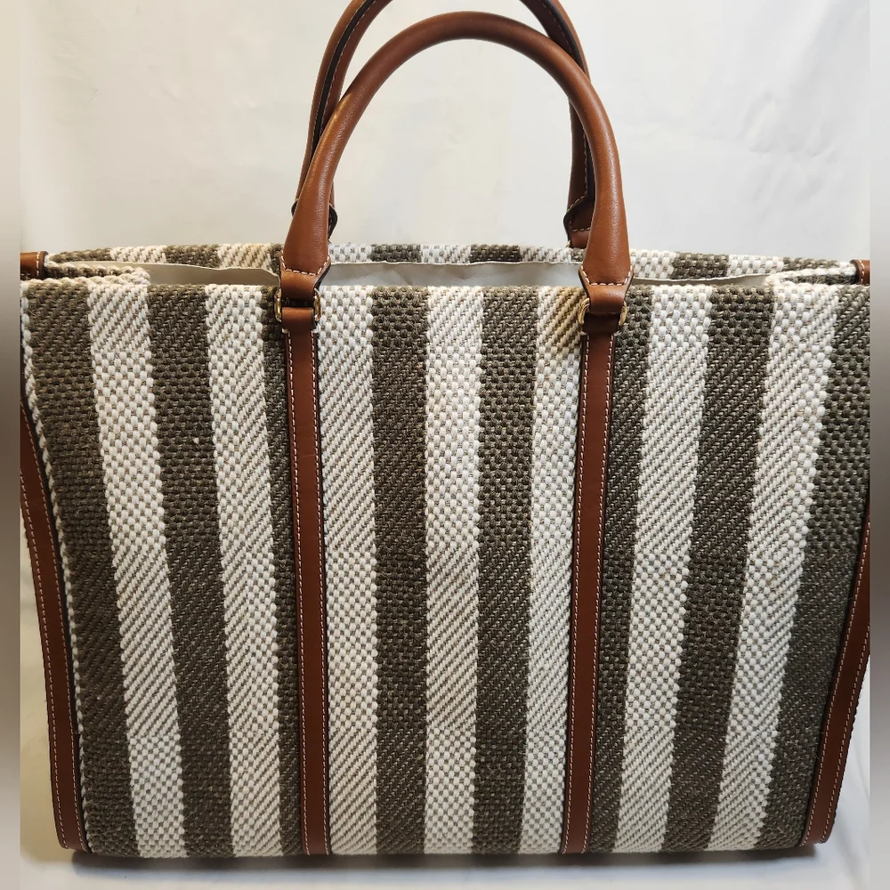 Tory Burch Blake Jumbo Striped Tote Grove Green - Picture 6 of 14